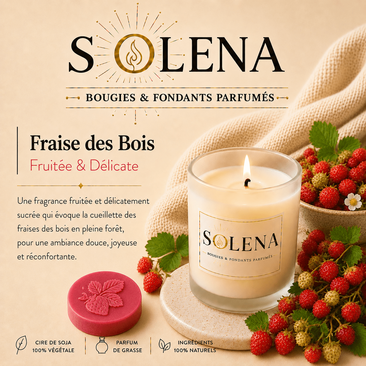 Bougie Fraise des Bois Solena Paris — cire de soja et parfum de Grasse