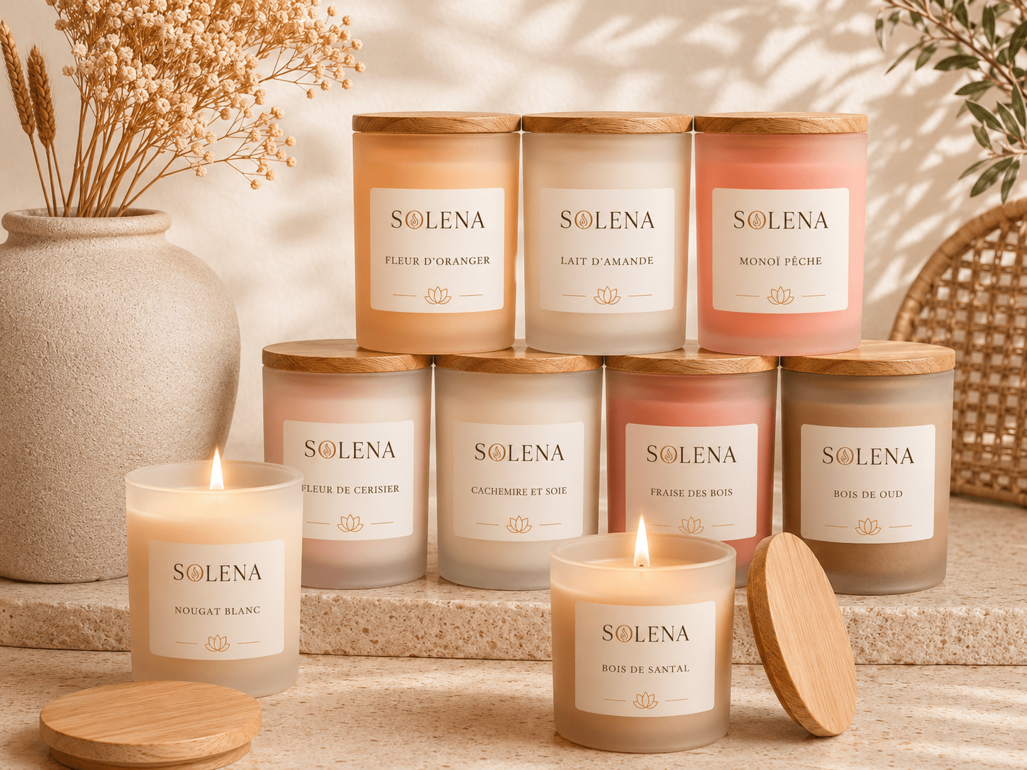 Bougie parfumée artisanale Solena, cire de soja 100% végétale, coulée à la main